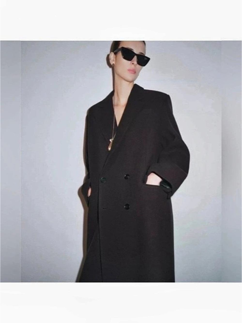 Zara Wool Blend Double-Breasted Coat Black